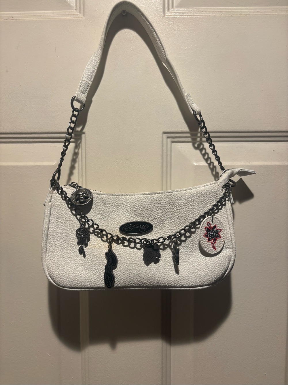 Ed Hardy White Charm Chain Shoulder Bag